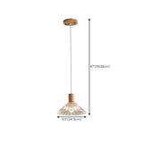 Modern Wood Cone Ribbed Clear Glass Pendant Light #size