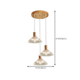 Modern Wood Cone Ribbed Clear Glass Pendant Light Image - 13