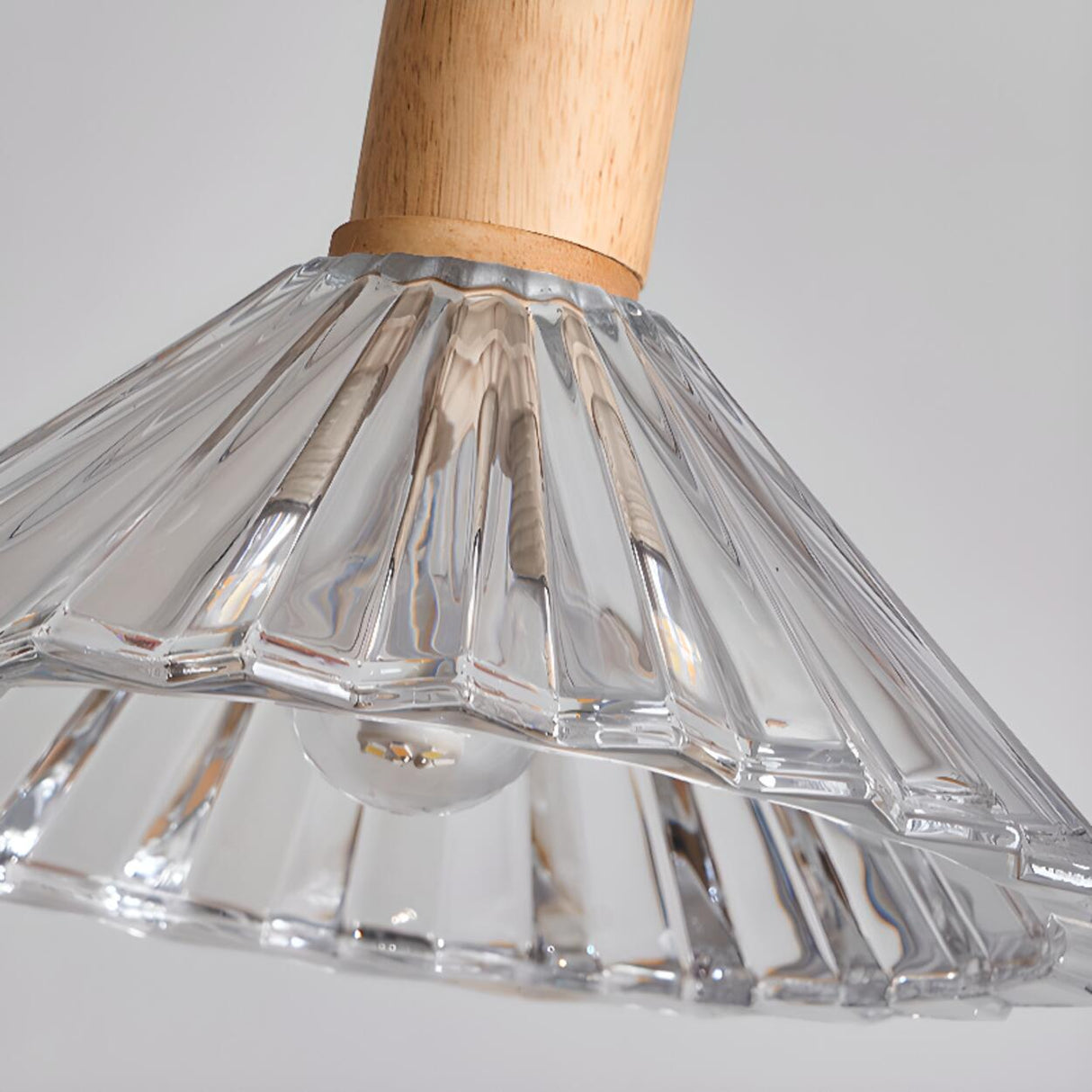 Modern Wood Cone Ribbed Clear Glass Pendant Light Image - 7