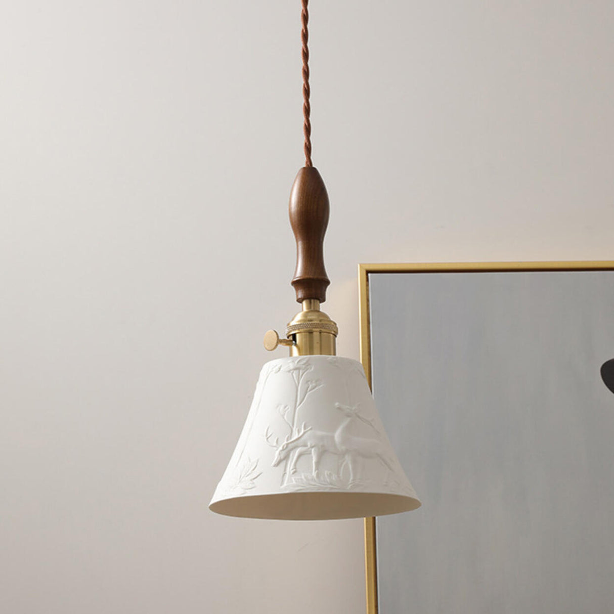 Modern  Wood Cone Rope Ceramic Pendant Lights Image - 2