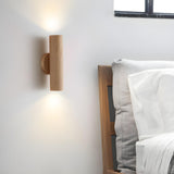 Modern Wood Cylinder Up Down Bedside Wall Sconce Image - 1