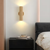 Modern Wood Cylinder Up Down Bedside Wall Sconce Image - 2