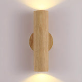 Modern Wood Cylinder Up Down Bedside Wall Sconce Image - 7