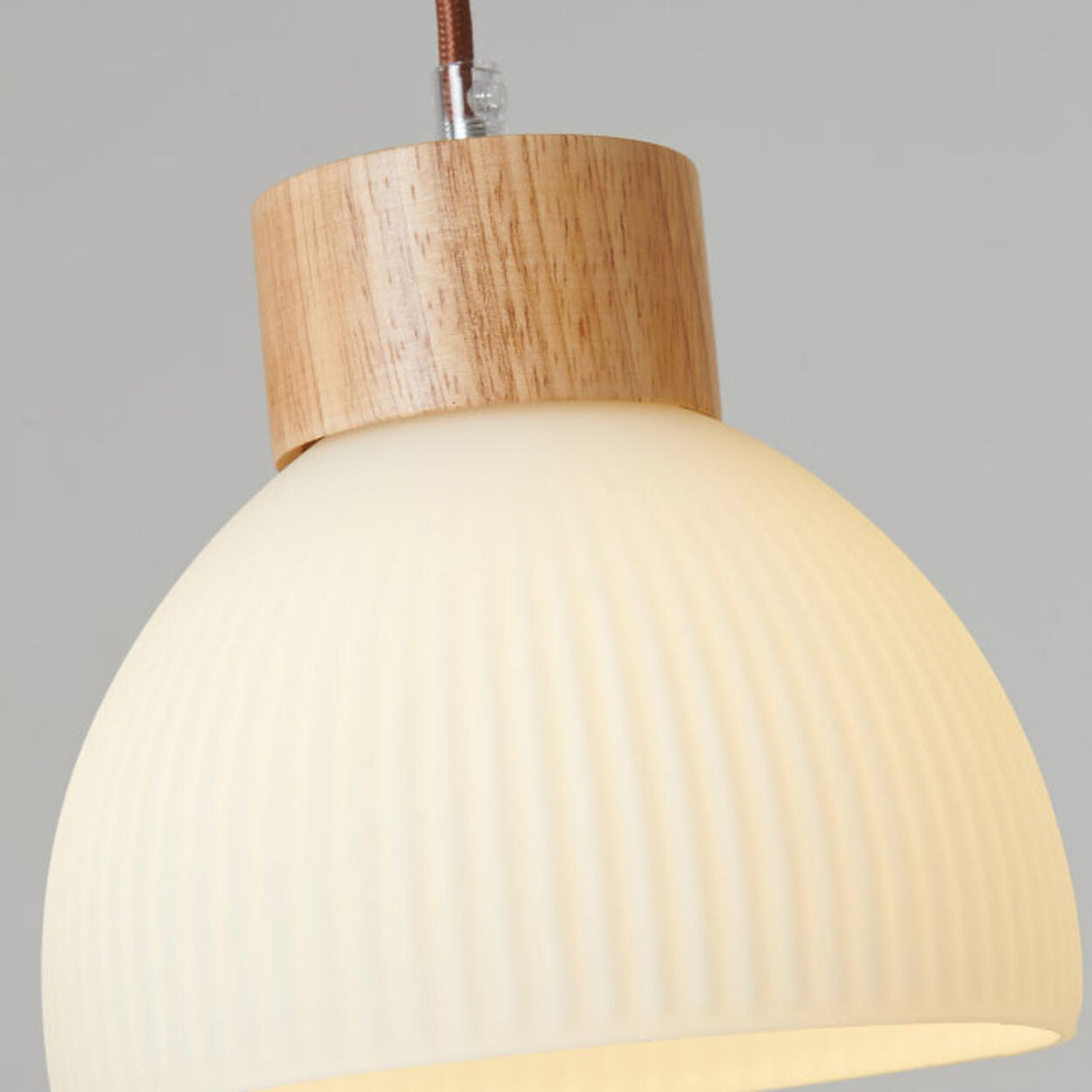 Modern Wood Dome White Glass Pendant Light Adjustable Height Image - 15