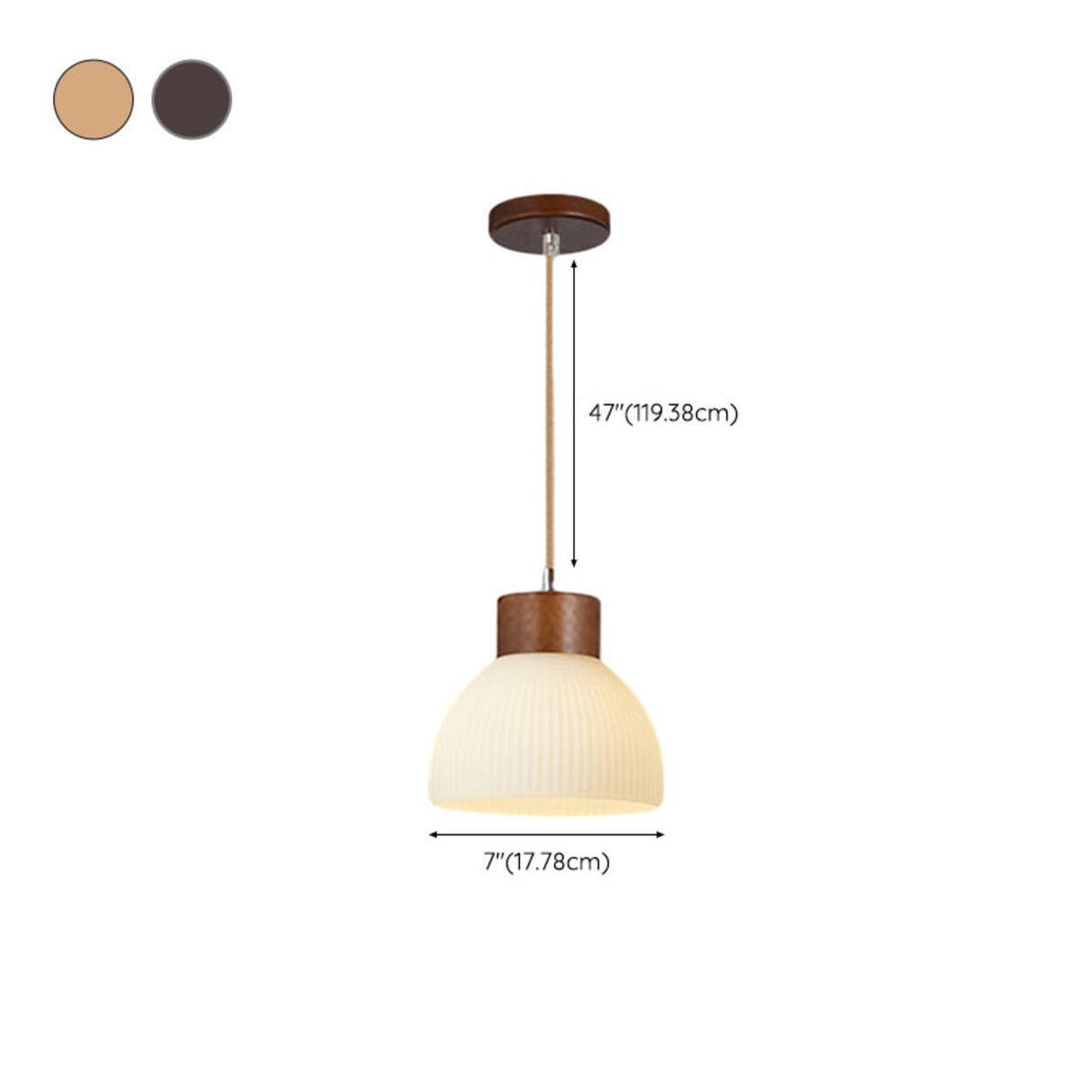 Modern Wood Dome White Glass Pendant Light Adjustable Height 