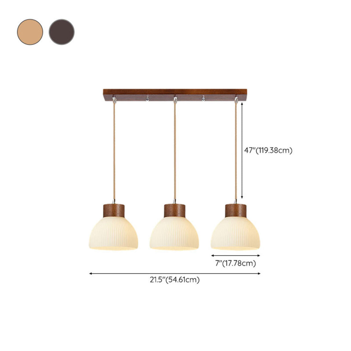 Modern Wood Dome White Glass Pendant Light Adjustable Height Image - 22