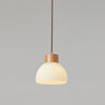 Modern Wood Dome White Glass Pendant Light Adjustable Height Image - 6