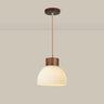 Modern Wood Dome White Glass Pendant Light Adjustable Height Image - 7