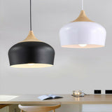 Modern Wood Drum LED Pendant Light Flexible Length Image - 1