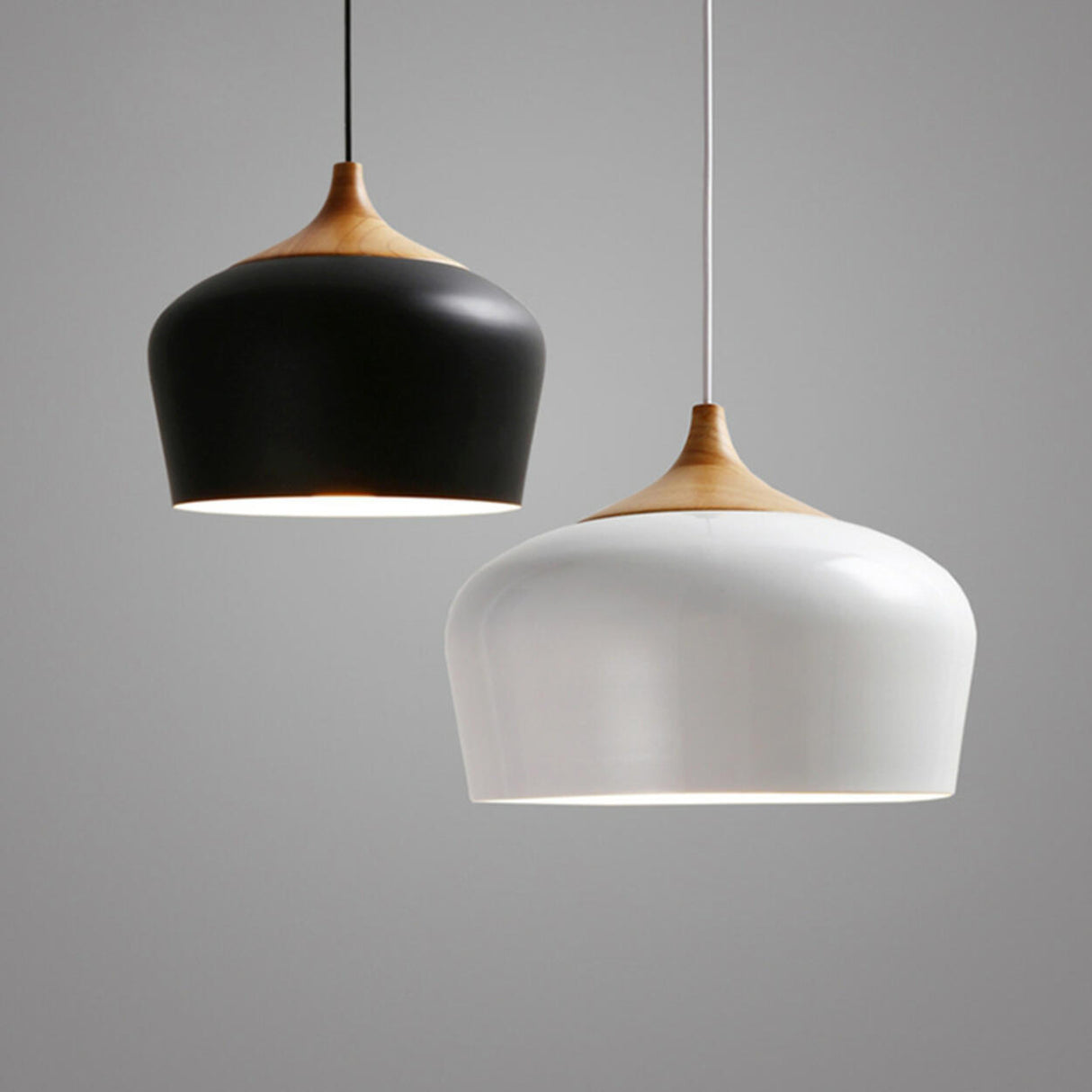 Modern Wood Drum LED Pendant Light Flexible Length Image - 4