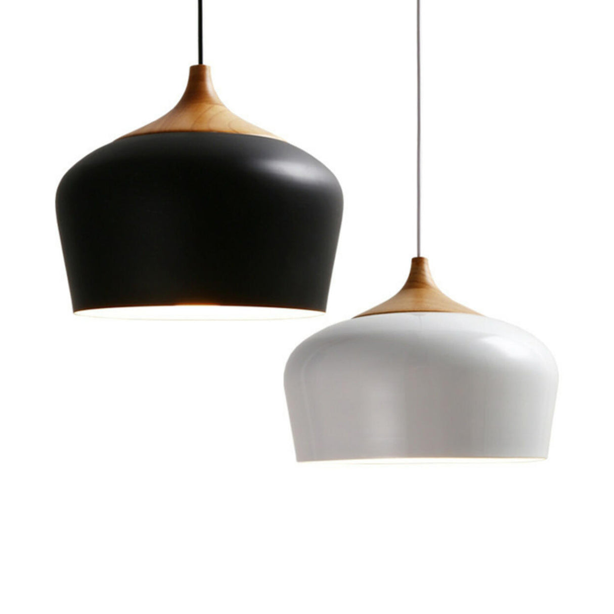 Modern Wood Drum LED Pendant Light Flexible Length Image - 5