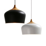 Modern Wood Drum LED Pendant Light Flexible Length Image - 5