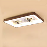 Modern Wood Finish Flush Round Ceiling Fan with Light Image - 10