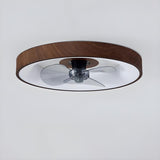 Modern Wood Finish Flush Round Ceiling Fan with Light Image - 12