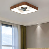 Modern Wood Finish Flush Round Ceiling Fan with Light Image - 15