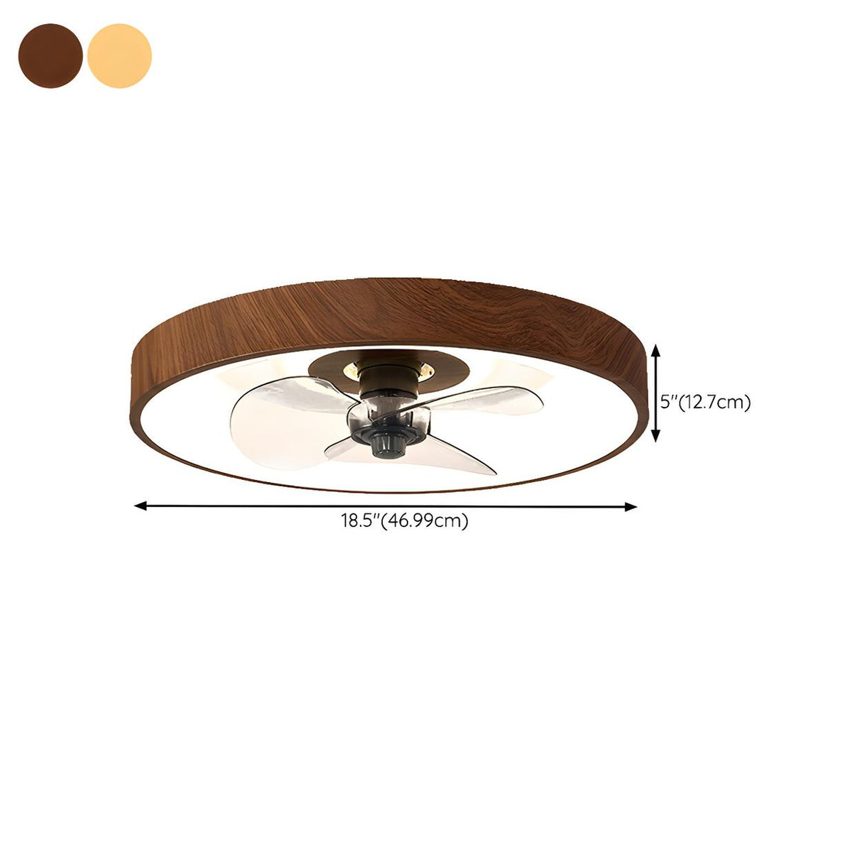 Modern Wood Finish Flush Round Ceiling Fan with Light 