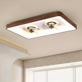 Modern Wood Finish Flush Round Ceiling Fan with Light Image - 3