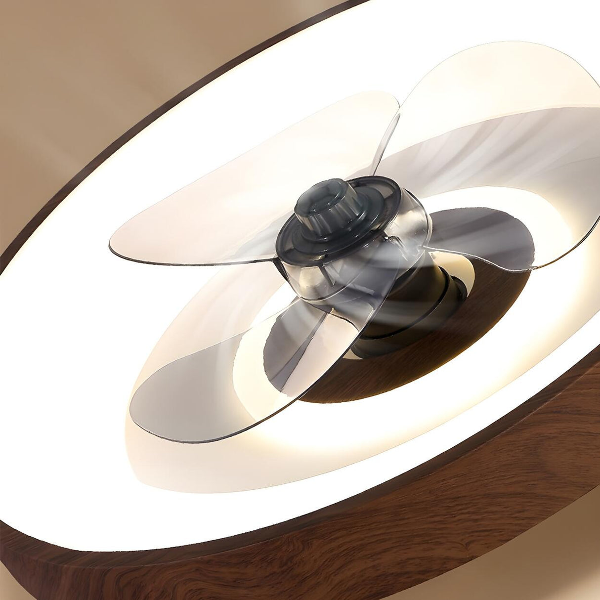 Modern Wood Finish Flush Round Ceiling Fan with Light Image - 6