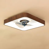 Modern Wood Finish Flush Round Ceiling Fan with Light Image - 9