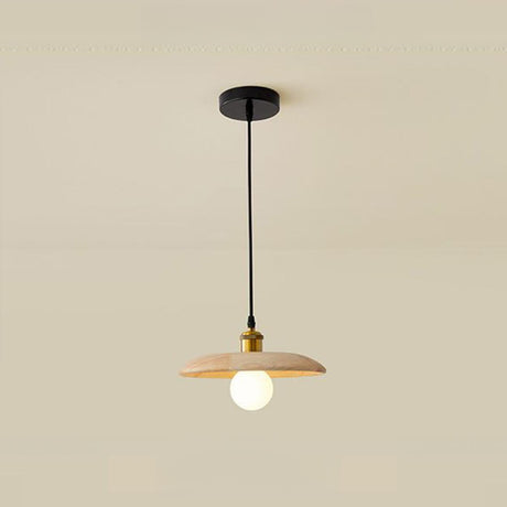 Modern Wood Flat Disc Warehouse Pendant Lights Image - 2