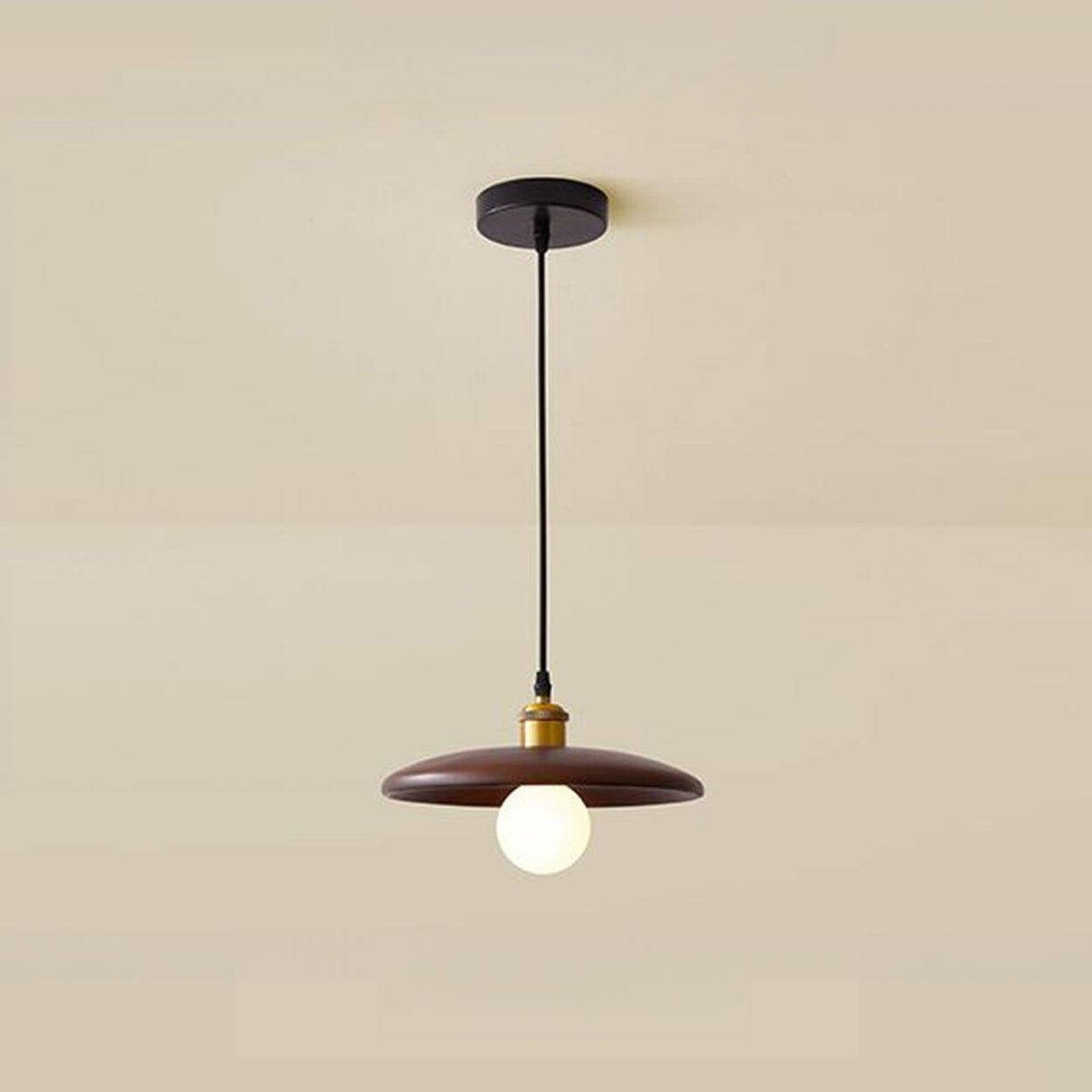 Modern Wood Flat Disc Warehouse Pendant Lights Image - 7