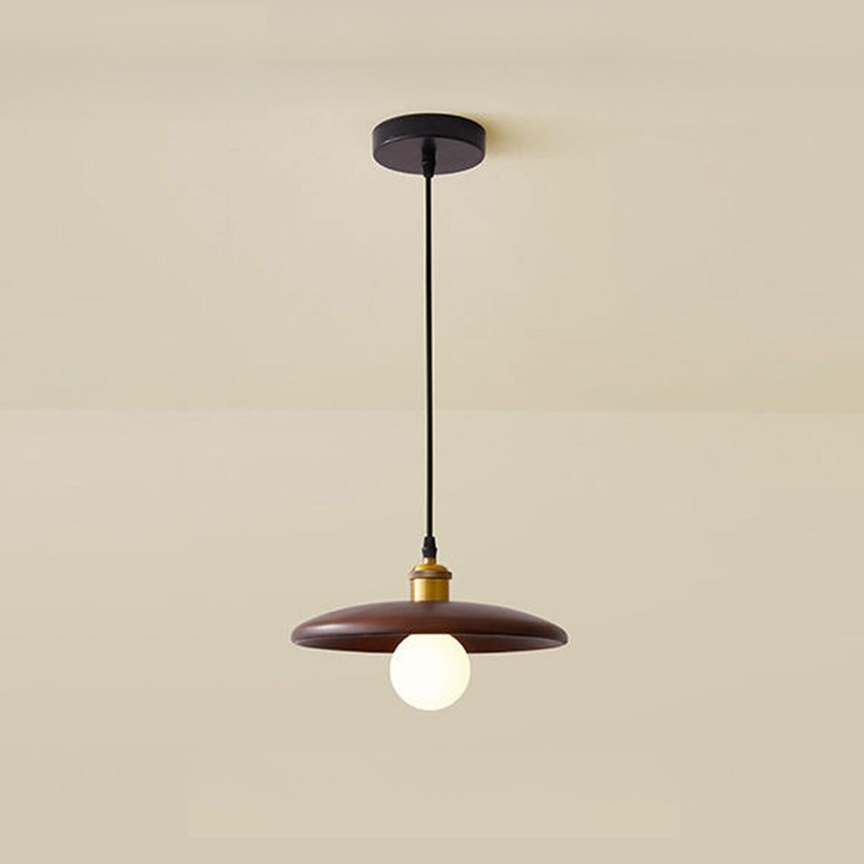 Modern Wood Flat Disc Warehouse Pendant Lights Image - 9