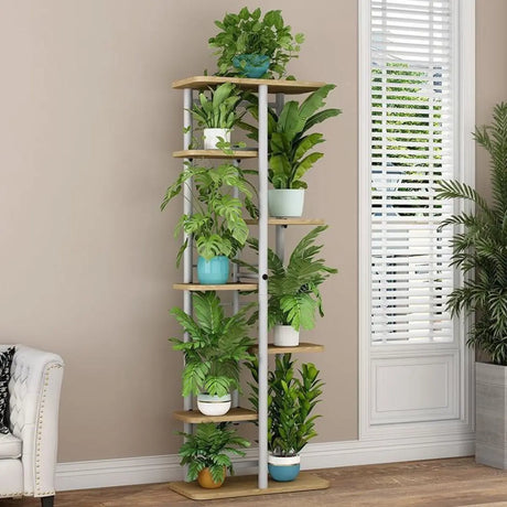 Modern Wood Floor Indoor Storage Plant Stand White Image - 1