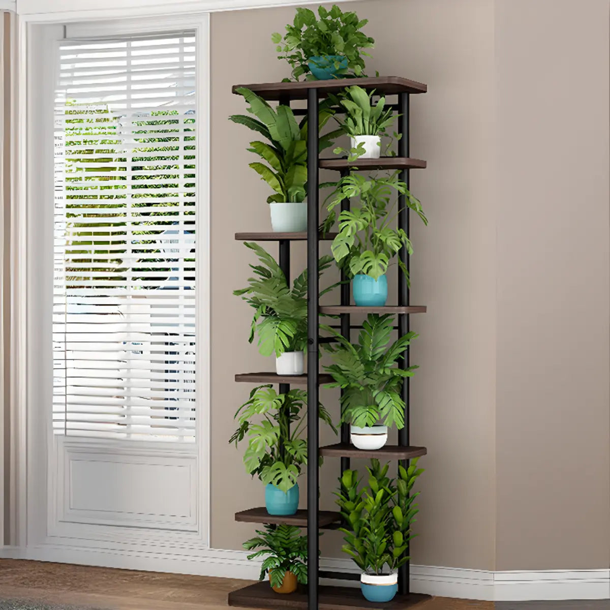 Modern Wood Floor Indoor Storage Plant Stand White Image - 11