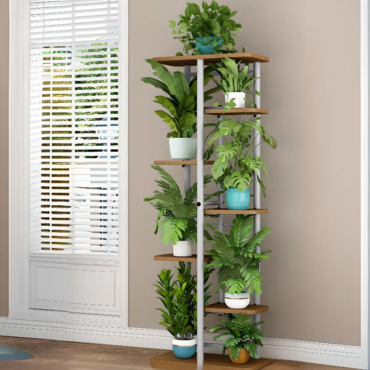 Modern Wood Floor Indoor Storage Plant Stand White Image - 13