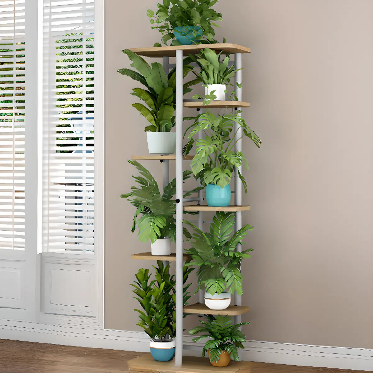 Modern Wood Floor Indoor Storage Plant Stand White Image - 16