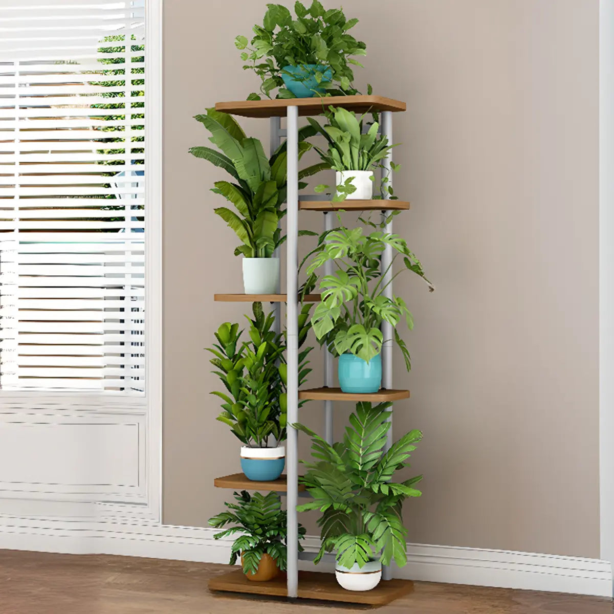 Modern Wood Floor Indoor Storage Plant Stand White Image - 19