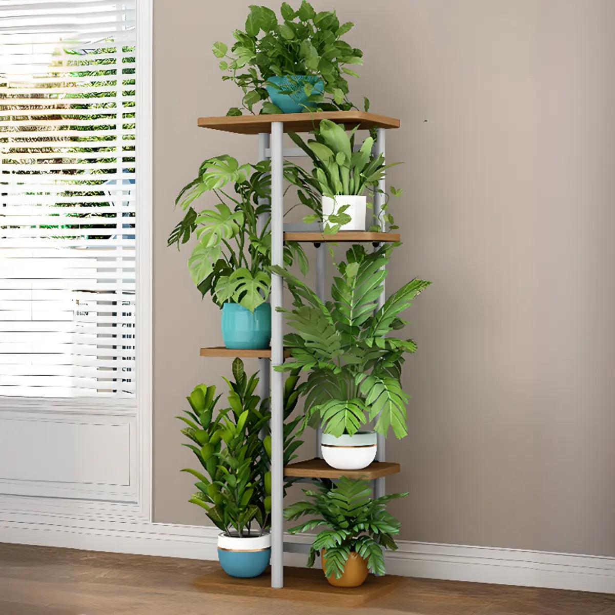 Modern Wood Floor Indoor Storage Plant Stand White Image - 5