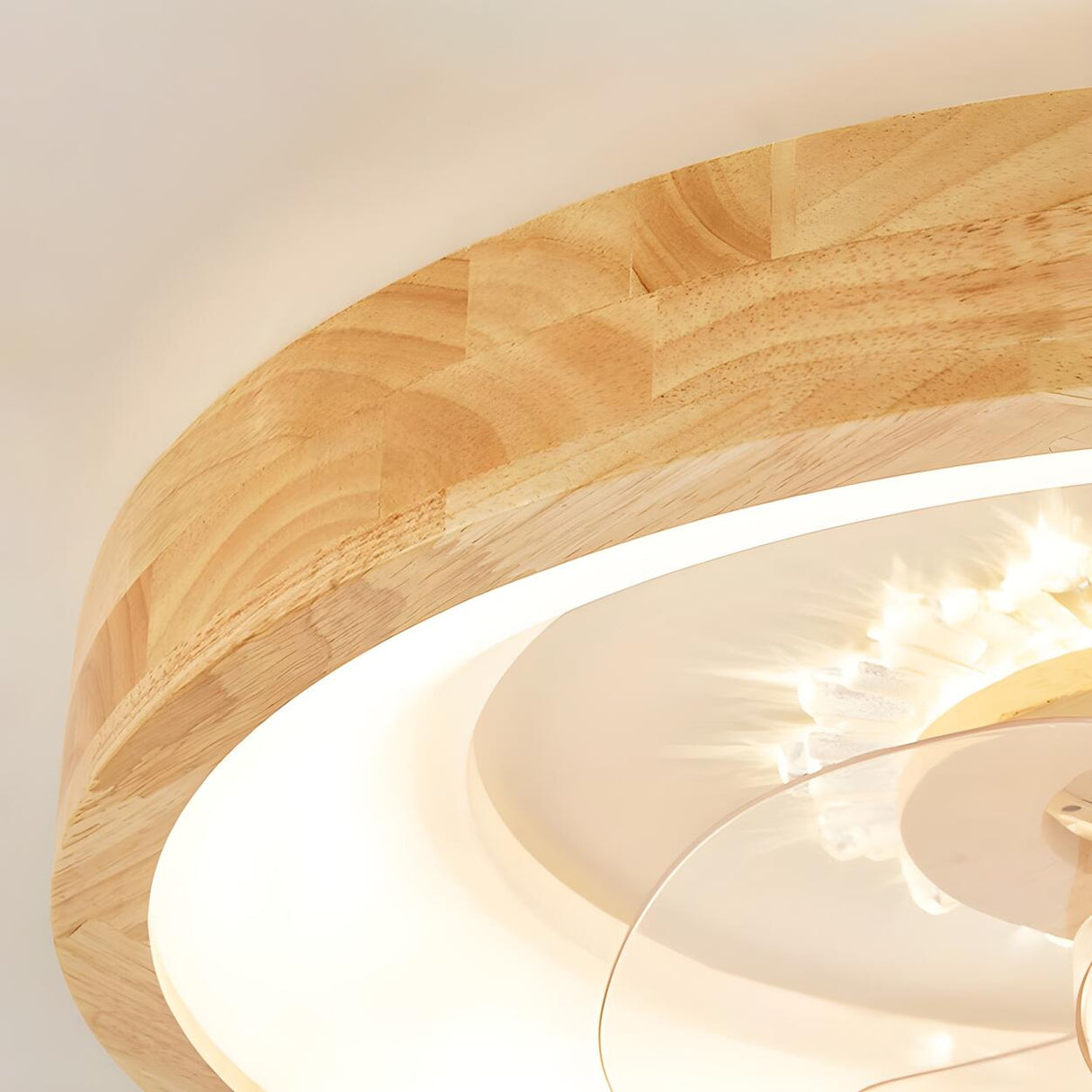 Modern Wood Flush Mount Round Ceiling Fan with Light Image - 10