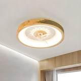 Modern Wood Flush Mount Round Ceiling Fan with Light Image - 14