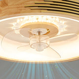 Modern Wood Flush Mount Round Ceiling Fan with Light Image - 4