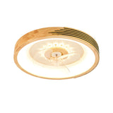 Modern Wood Flush Mount Round Ceiling Fan with Light Image - 5