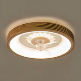 Modern Wood Flush Mount Round Ceiling Fan with Light Image - 6