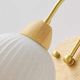 Modern Wood Frosted Glass Globe Bedside Wall Sconce Image - 10