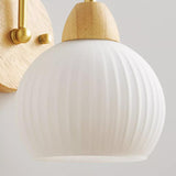 Modern Wood Frosted Glass Globe Bedside Wall Sconce Image - 11