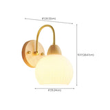 Modern Wood Frosted Glass Globe Bedside Wall Sconce #size