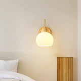 Modern Wood Frosted Glass Globe Bedside Wall Sconce Image - 4