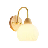 Modern Wood Frosted Glass Globe Bedside Wall Sconce Image - 5