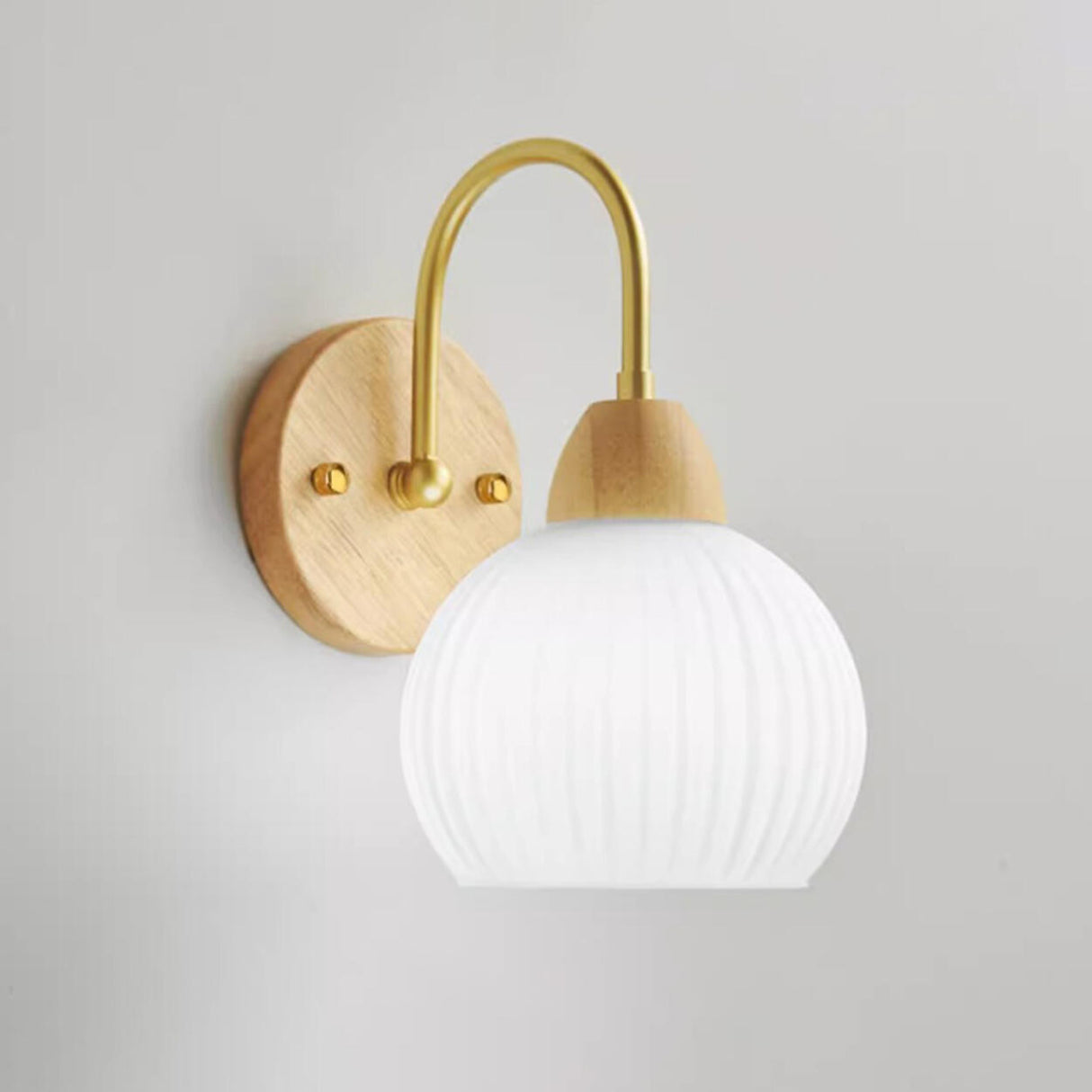 Modern Wood Frosted Glass Globe Bedside Wall Sconce Image - 7