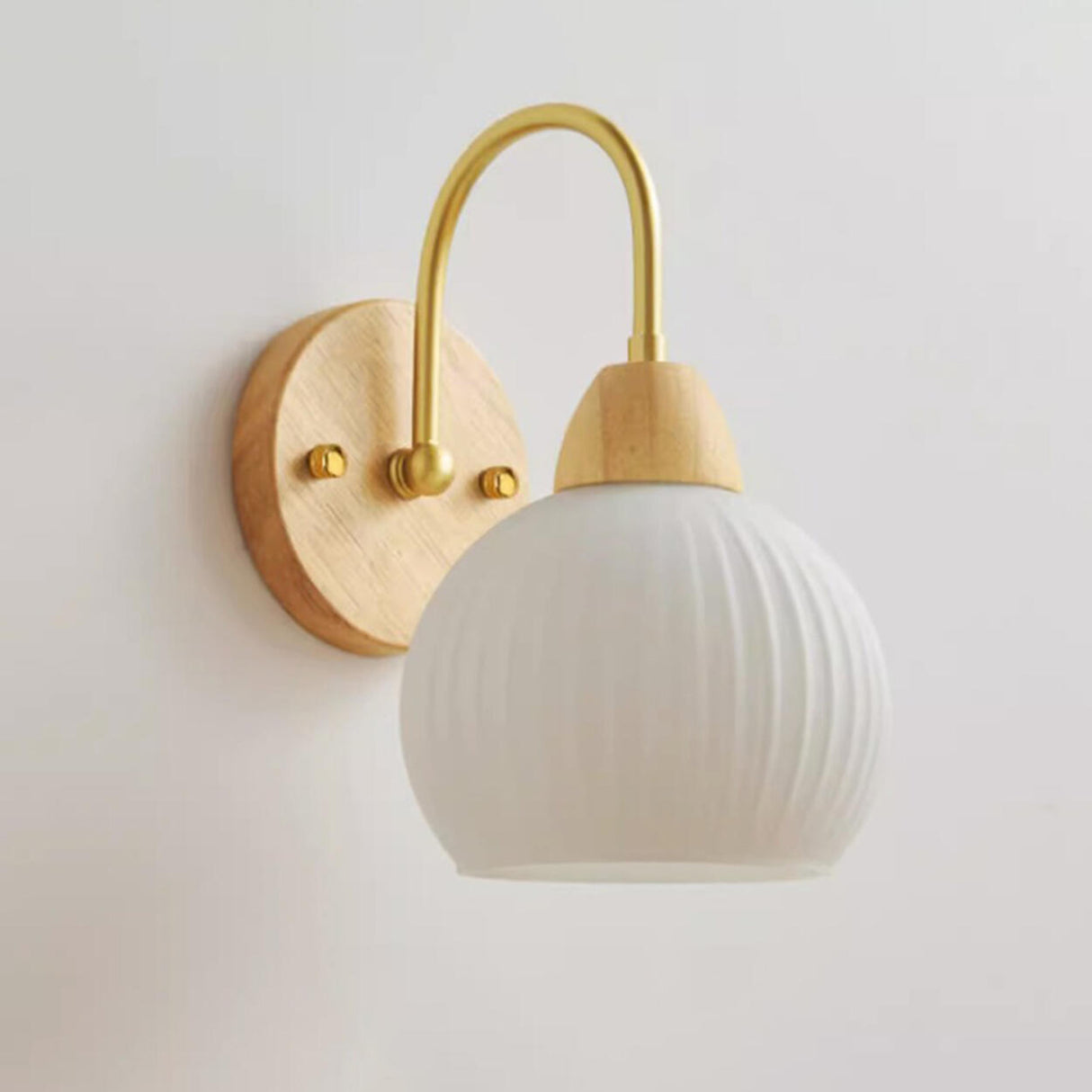 Modern Wood Frosted Glass Globe Bedside Wall Sconce Image - 8