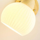 Modern Wood Frosted Glass Globe Bedside Wall Sconce Image - 9