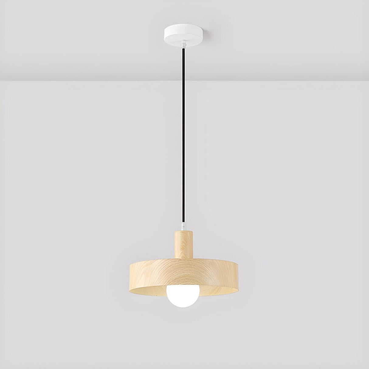 Modern Wood Geometric Pendant Light Adjustable Height Image - 11