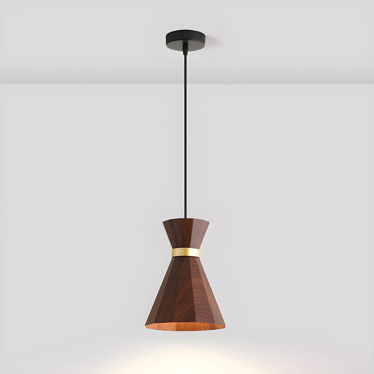 Modern Wood Geometric Pendant Light Adjustable Height Image - 14