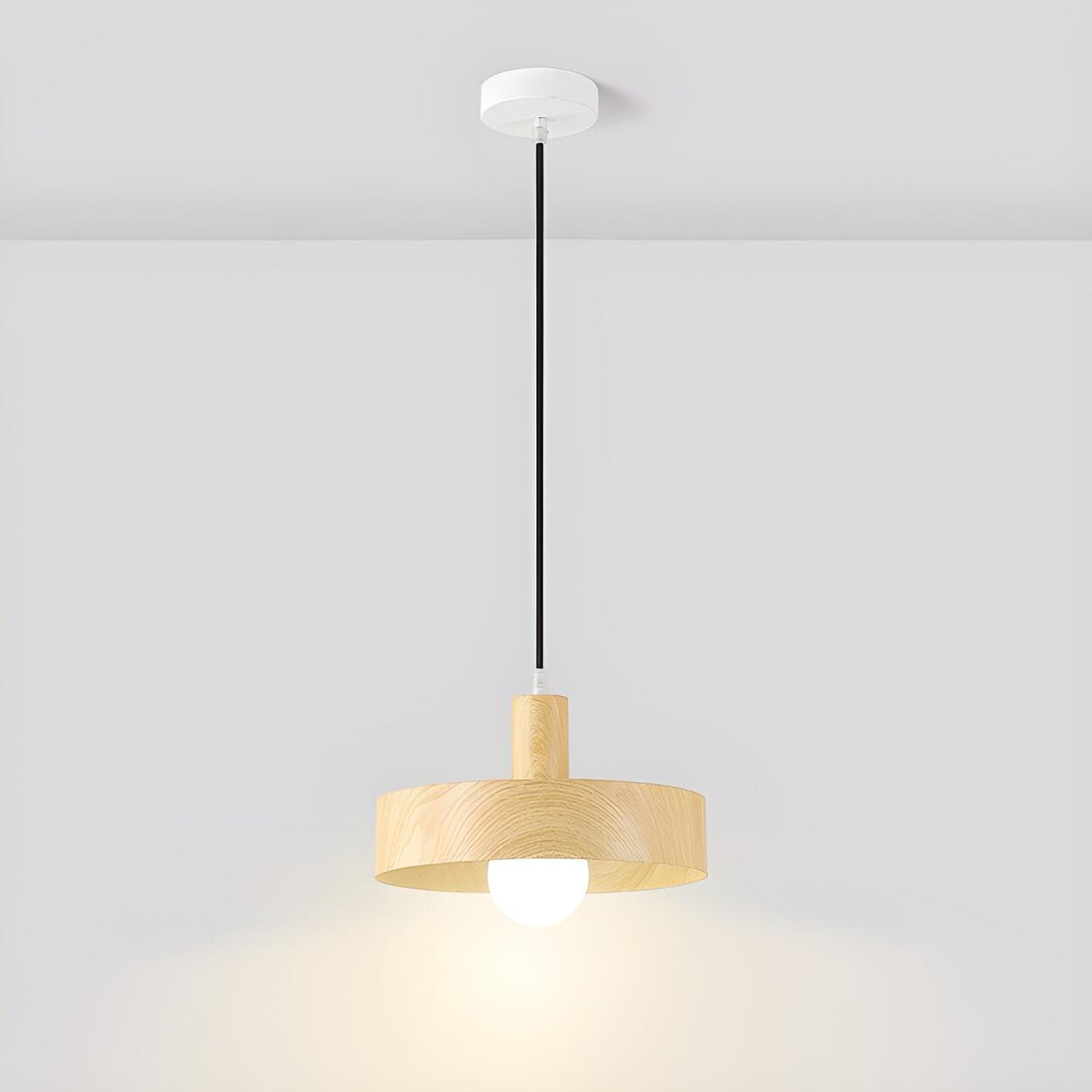 Modern Wood Geometric Pendant Light Adjustable Height Image - 17