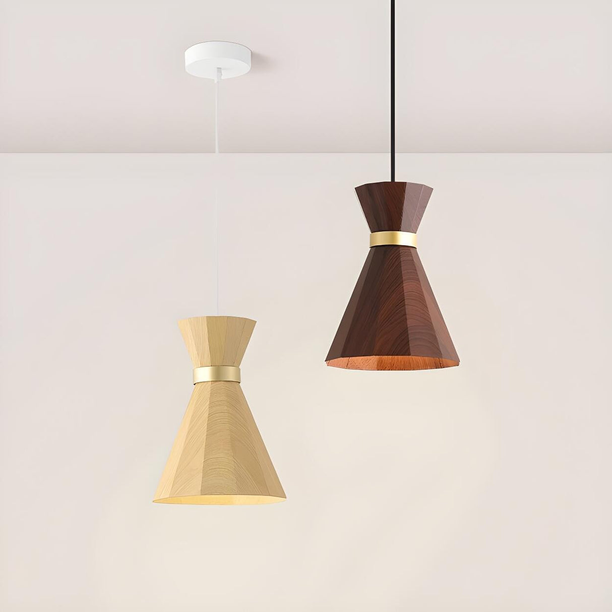 Modern Wood Geometric Pendant Light Adjustable Height Image - 2