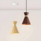 Modern Wood Geometric Pendant Light Adjustable Height Image - 2